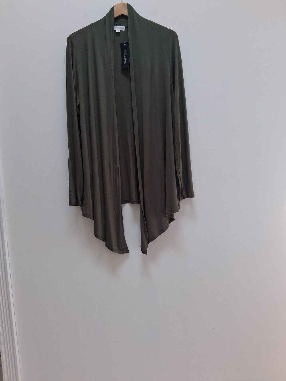 Free To Live Women's Lightweight Open-Front Draped Cardigan in Olive  XXL  NWT